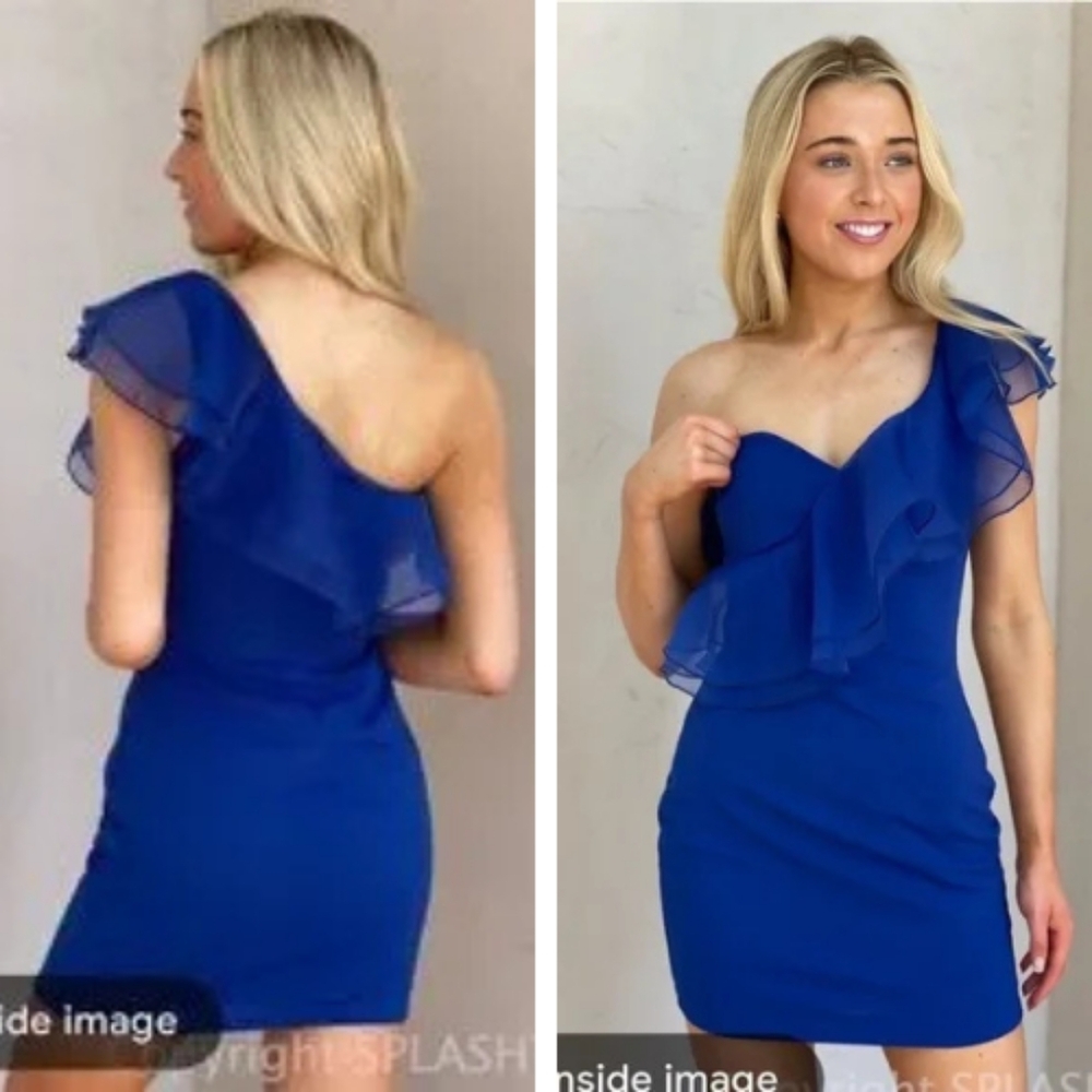 EUC Blue Blush One-Shoulder Ruffle Dress Size Medium (RN 148731)